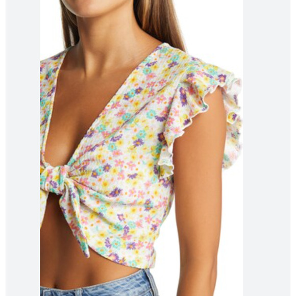VERO MODA Tie-Front Knot Crop Top, Floral Print | Sz Small, New!   N1 - Picture 4 of 7